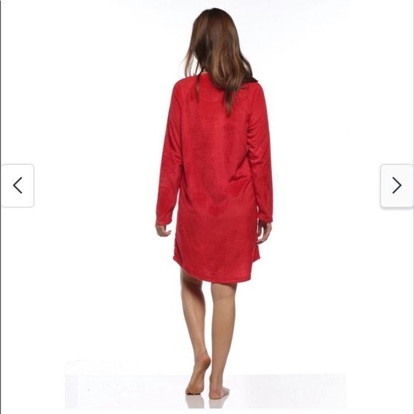 Rene Rofe Sleepwear NWT Sz M Red Fleece Nightshirt With Kangaroo Pocket - Picture 4 of 12